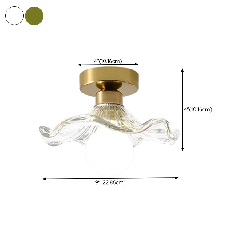 Wavy Shape Flush Mount Modern Style Glass 1 Light Flush Light in Clear /Green