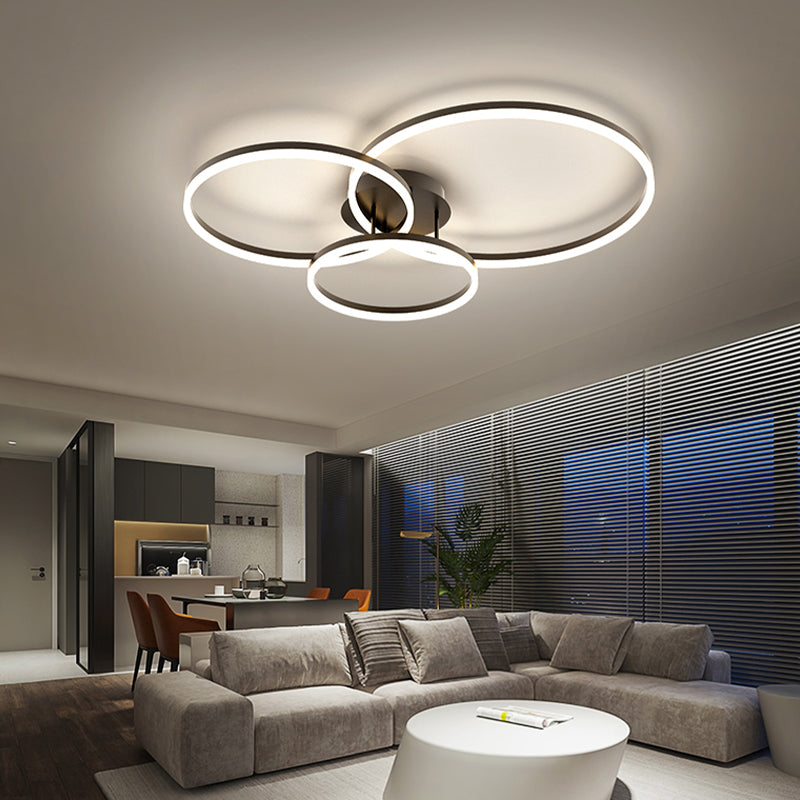 LED Circle 2 / 3 - Light Semi Flush Mount Metal and Acrylic Black Ceiling Semi Flush
