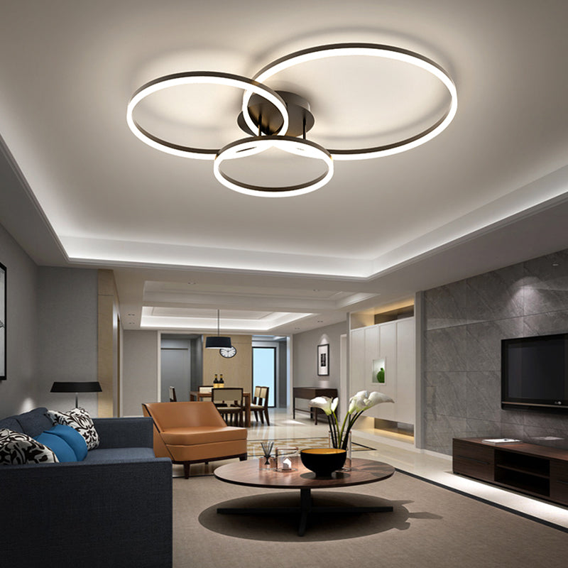 LED Circle 2 / 3 - Light Semi Flush Mount Metal and Acrylic Black Ceiling Semi Flush