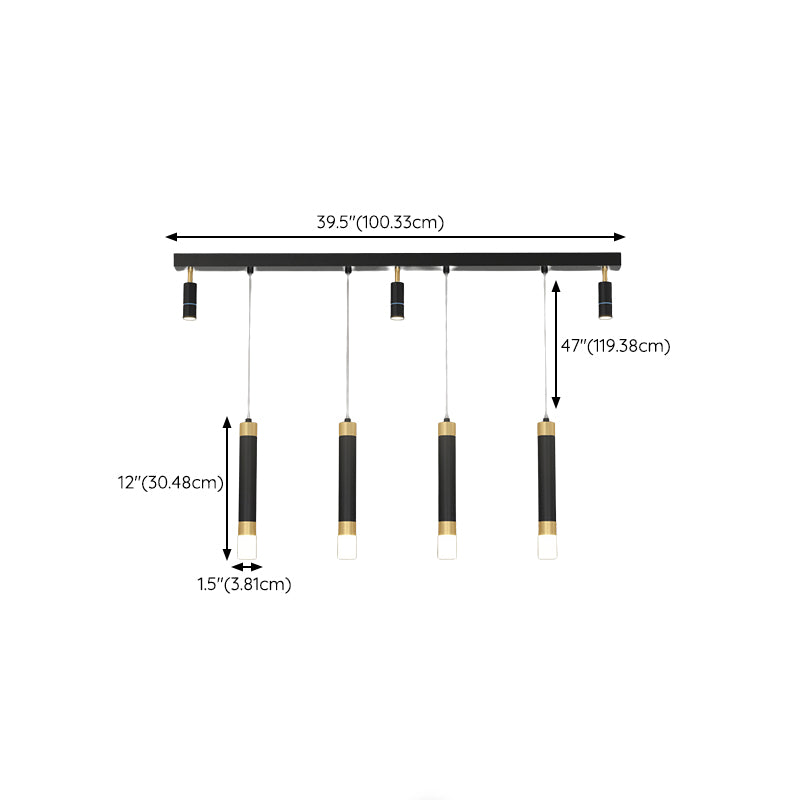 Metal Linear Hanging Lamps Simplicity Pendant Light Fixture in Black