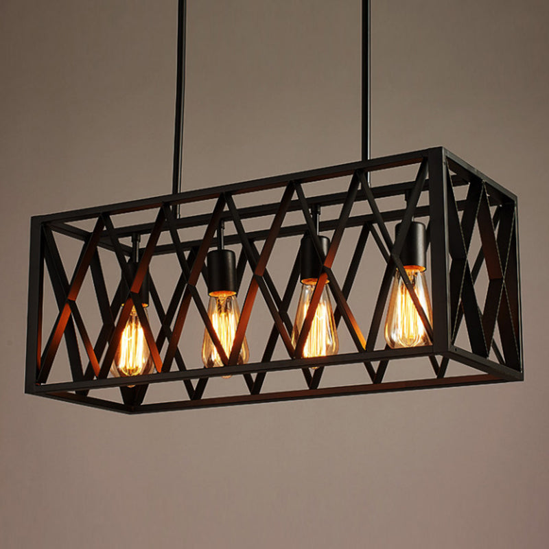 Rectangle Pendant Lighting Industrial Metal Pendant Light Kit in Black