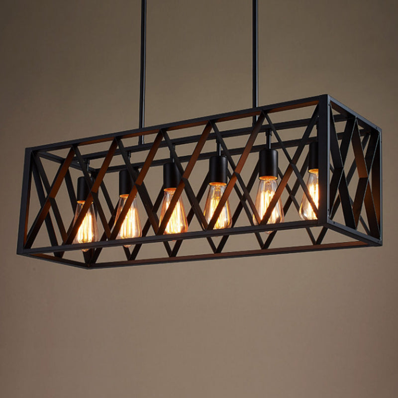 Rectangle Pendant Lighting Industrial Metal Pendant Light Kit in Black
