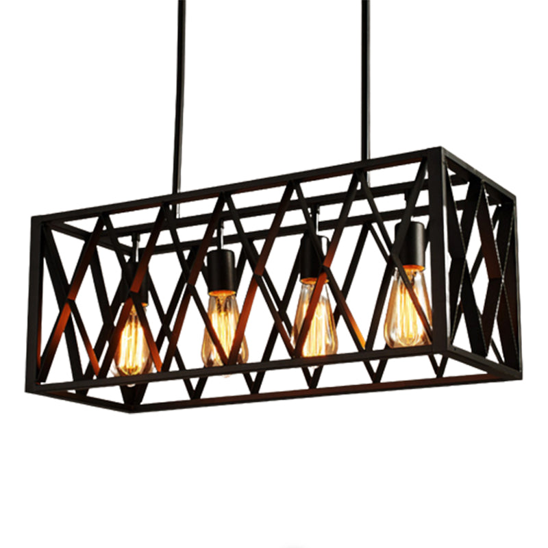 Rectangle Pendant Lighting Industrial Metal Pendant Light Kit in Black