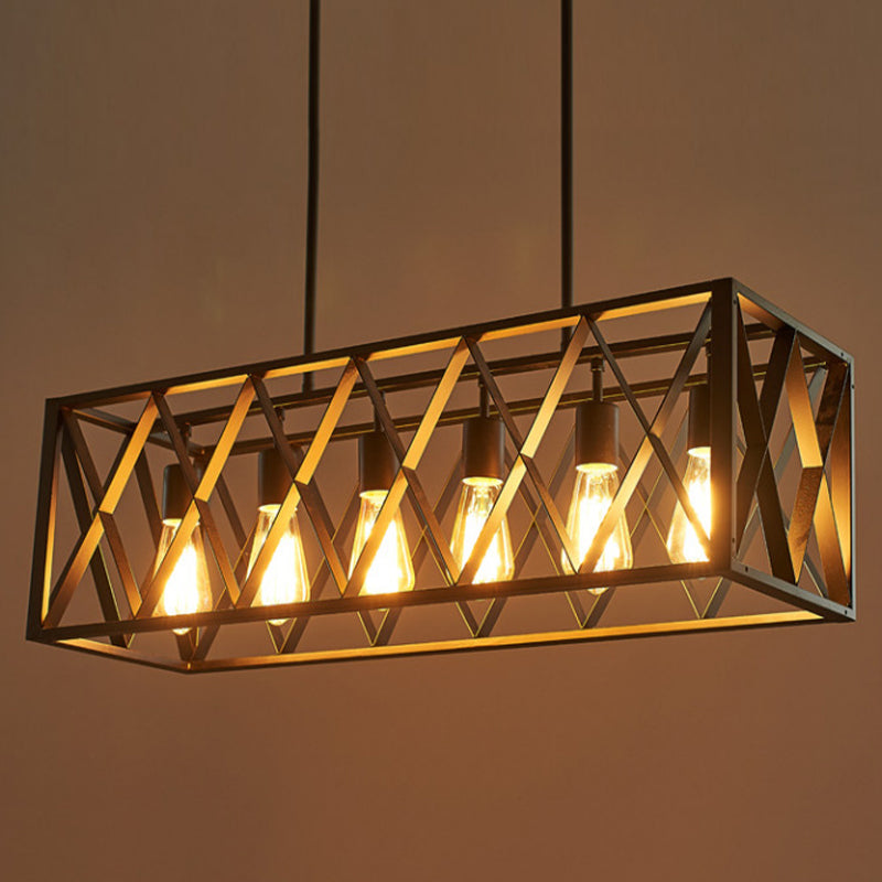 Rectangle Pendant Lighting Industrial Metal Pendant Light Kit in Black