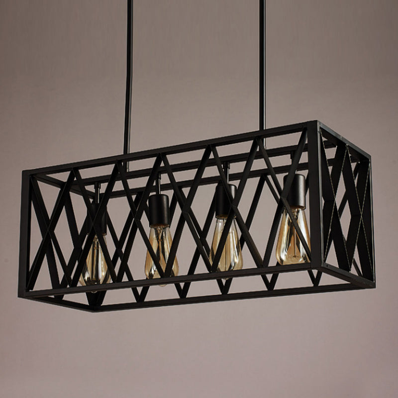 Rectangle Pendant Lighting Industrial Metal Pendant Light Kit in Black