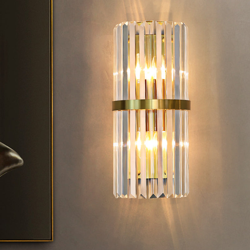 Crystal Half-Cylinder Shape Wall Light Modern Style 2 Lights Wall Light Sconce
