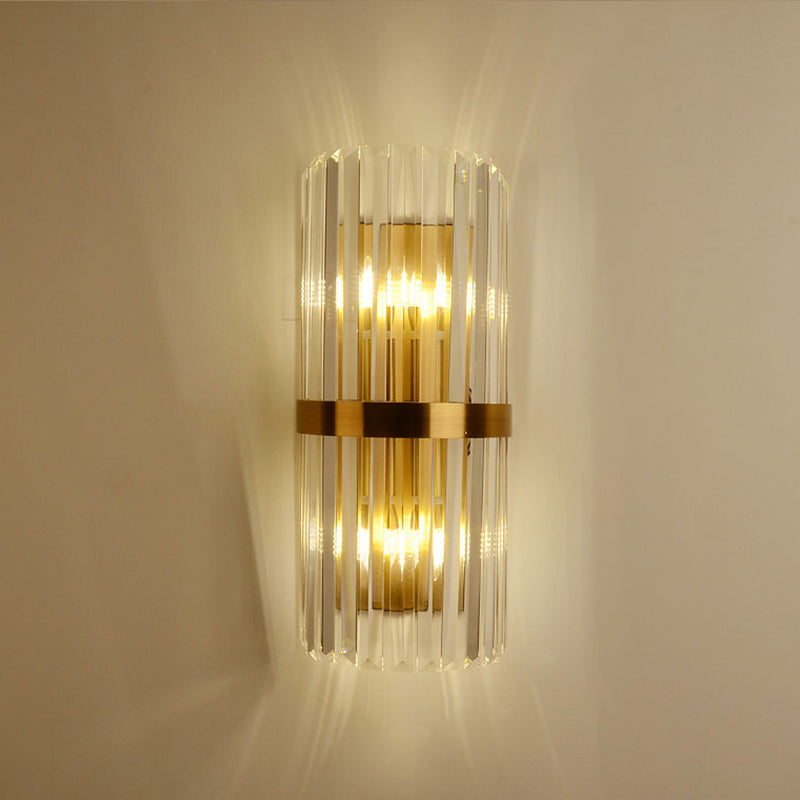 Crystal Half-Cylinder Shape Wall Light Modern Style 2 Lights Wall Light Sconce
