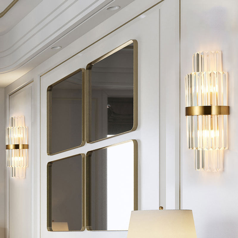 Crystal Half-Cylinder Shape Wall Light Modern Style 2 Lights Wall Light Sconce