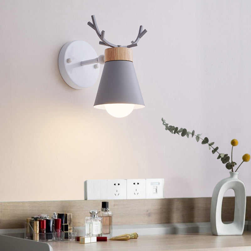 Macaron Antlers Wall Sconce Metal 1 Light Sconces for Bedroom