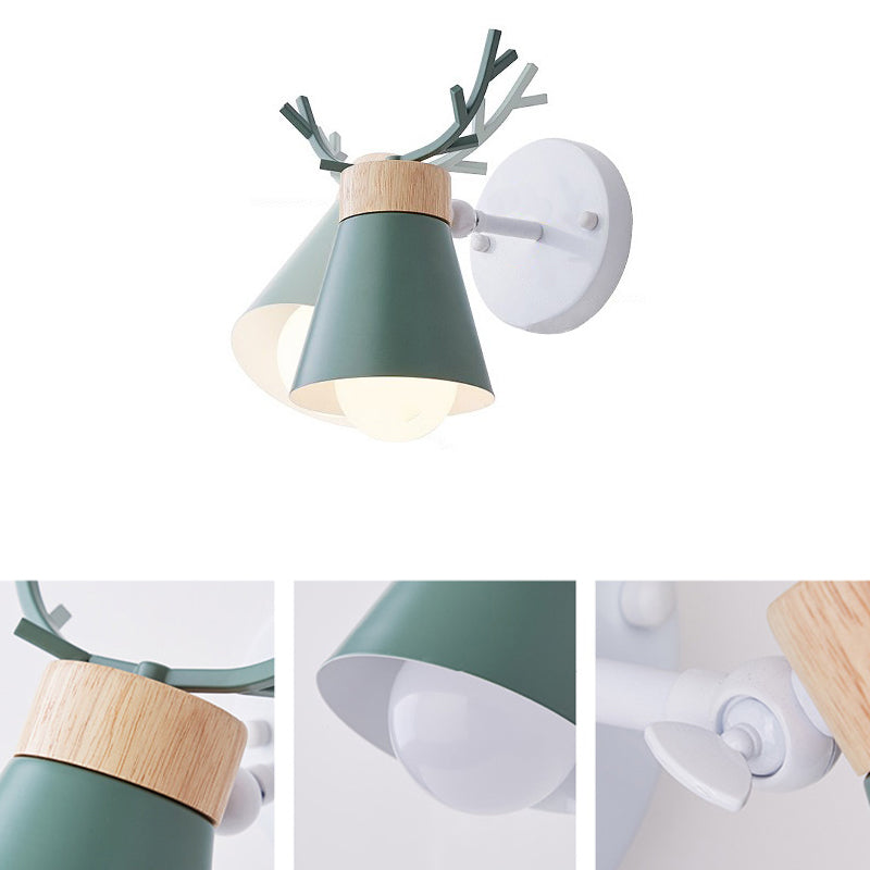 Macaron Antlers Wall Sconce Metal 1 Light Sconces for Bedroom