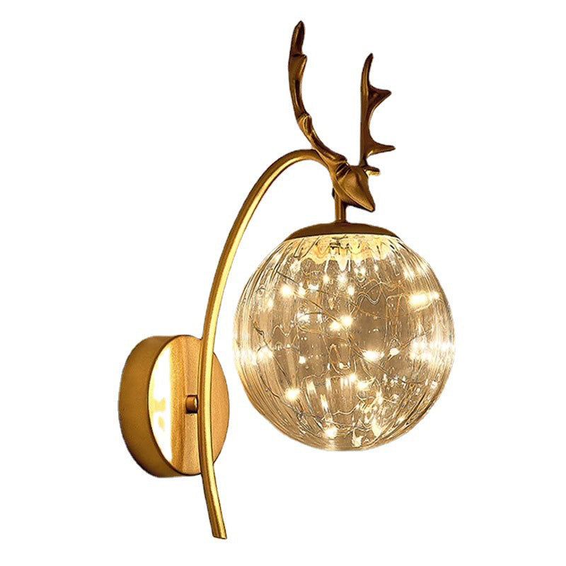 Globe Shape Wall Lamp Modern Style Glass 1 Light Sconce in Black/ Gold