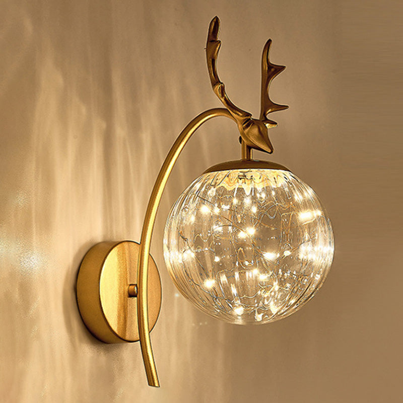 Globe Shape Wall Lamp Modern Style Glass 1 Light Sconce in Black/ Gold