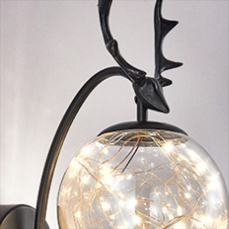 Globe Shape Wall Lamp Modern Style Glass 1 Light Sconce in Black/ Gold