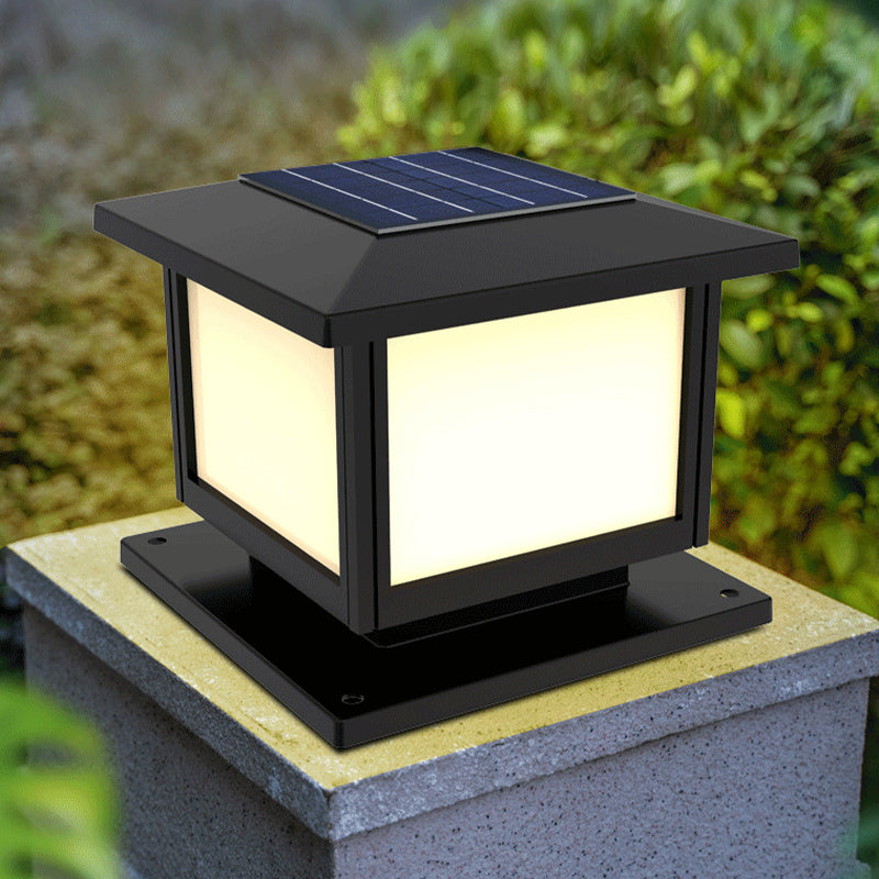 Solar Energy Pillar Lamp LED Outdoor Light with Acrylic Shade for Patio