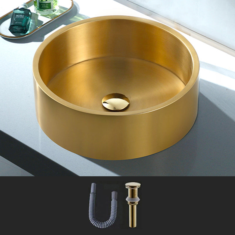 Modern Vessel Sink Round Metal with Basin and Faucet Vessel Lavatory Sink