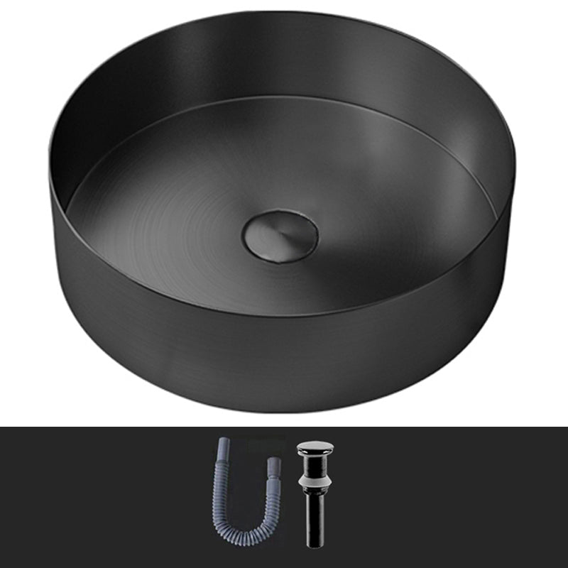 Modern Vessel Sink Round Metal with Basin and Faucet Vessel Lavatory Sink