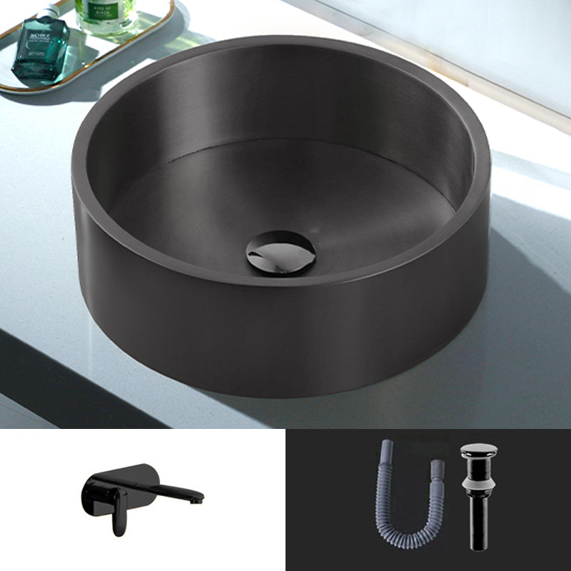 Modern Vessel Sink Round Metal with Basin and Faucet Vessel Lavatory Sink