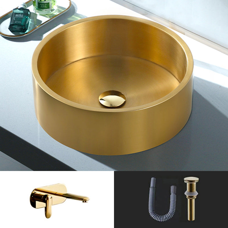 Modern Vessel Sink Round Metal with Basin and Faucet Vessel Lavatory Sink