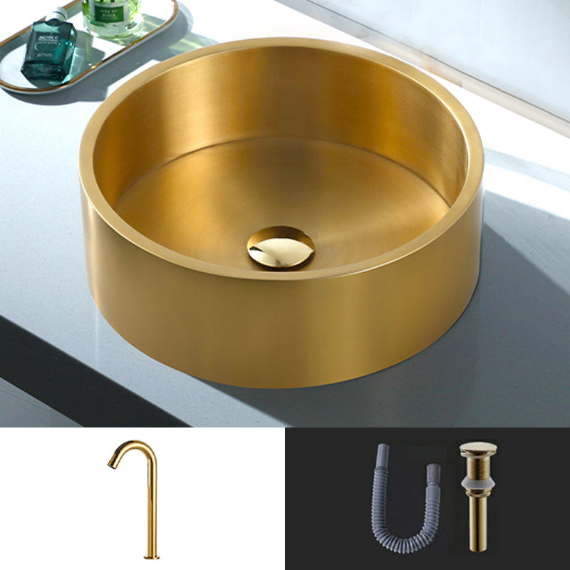 Modern Vessel Sink Round Metal with Basin and Faucet Vessel Lavatory Sink