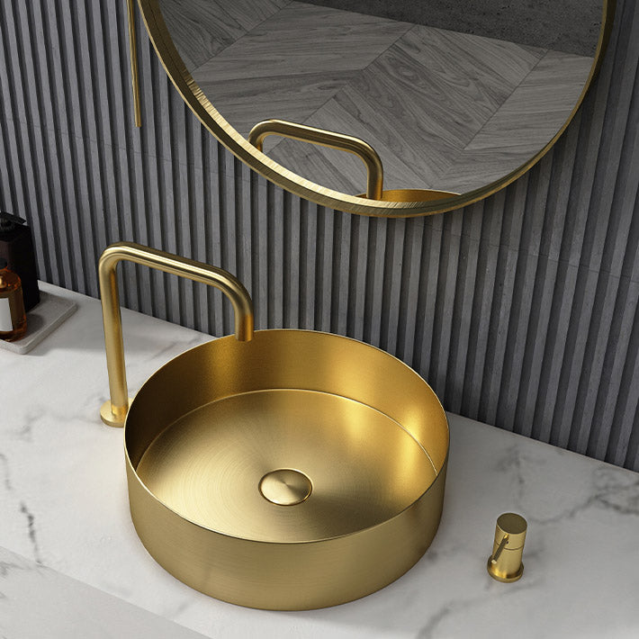 Modern Vessel Sink Round Metal with Basin and Faucet Vessel Lavatory Sink