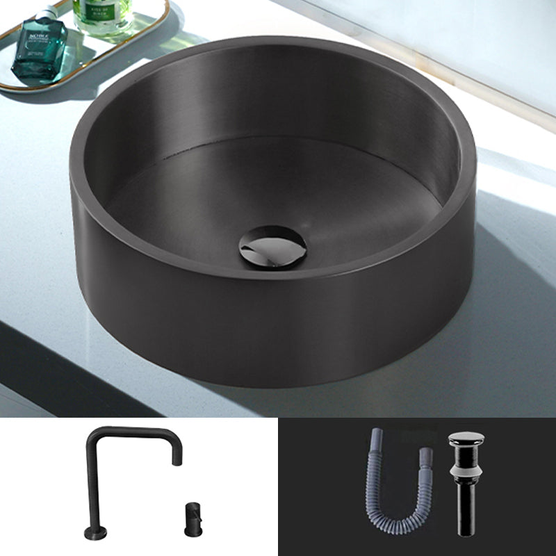 Modern Vessel Sink Round Metal with Basin and Faucet Vessel Lavatory Sink