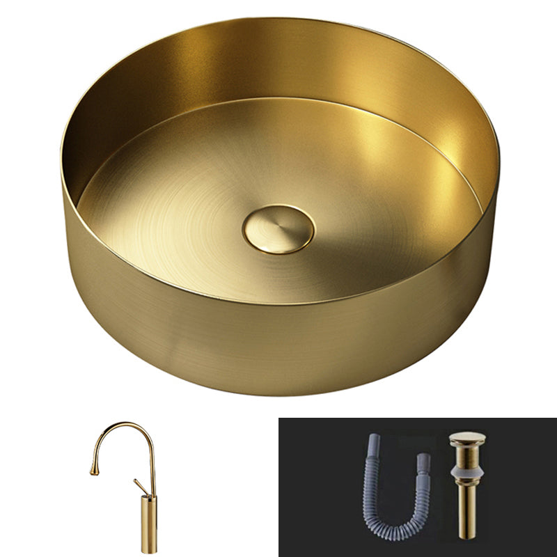 Modern Vessel Sink Round Metal with Basin and Faucet Vessel Lavatory Sink