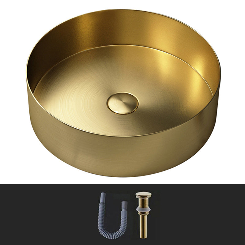 Modern Vessel Bathroom Sink Round Metal with Pop-Up Drain Vessel Lavatory Sink