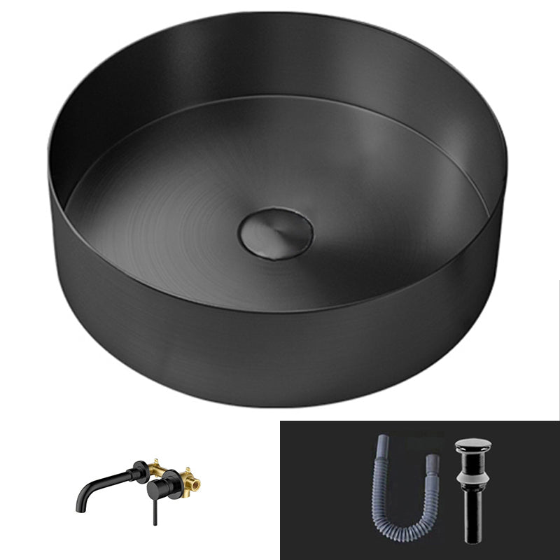 Modern Vessel Bathroom Sink Round Metal with Pop-Up Drain Vessel Lavatory Sink