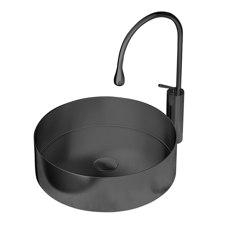 Modern Vessel Bathroom Sink Round Metal with Pop-Up Drain Vessel Lavatory Sink