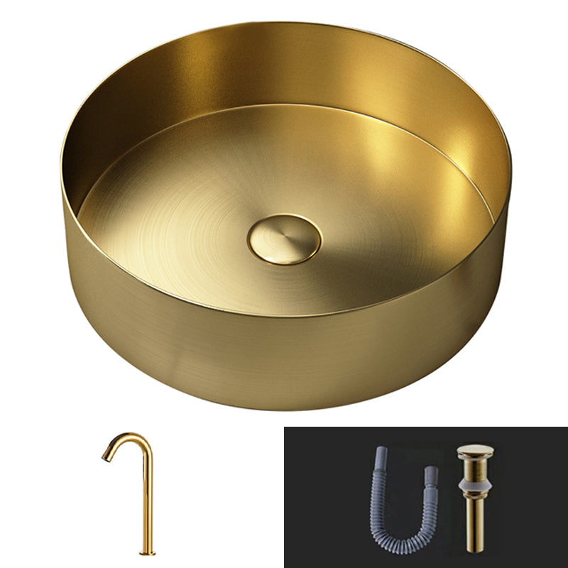 Modern Vessel Bathroom Sink Round Metal with Pop-Up Drain Vessel Lavatory Sink