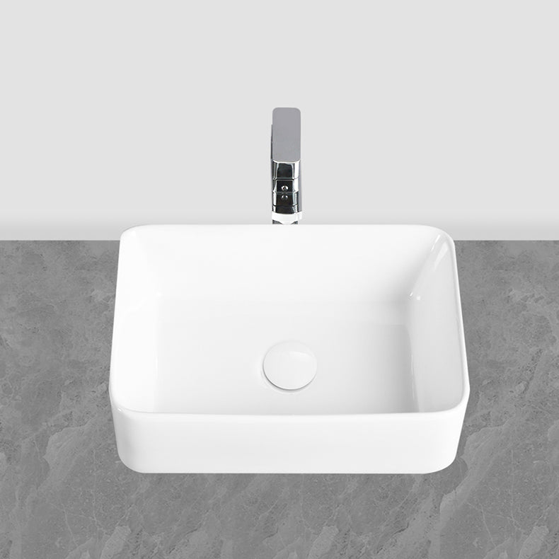 Modern Vessel Bathroom Sink Round Porcelain with Overflow Vessel Lavatory Sink