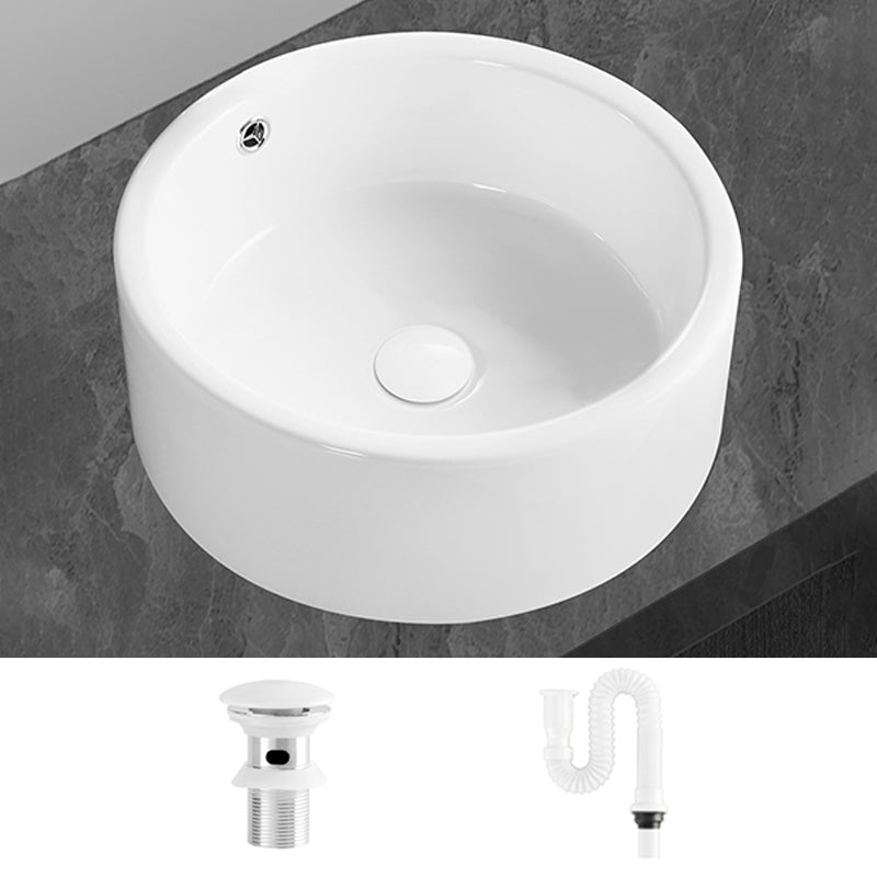 Modern Vessel Bathroom Sink Round Porcelain with Overflow Vessel Lavatory Sink