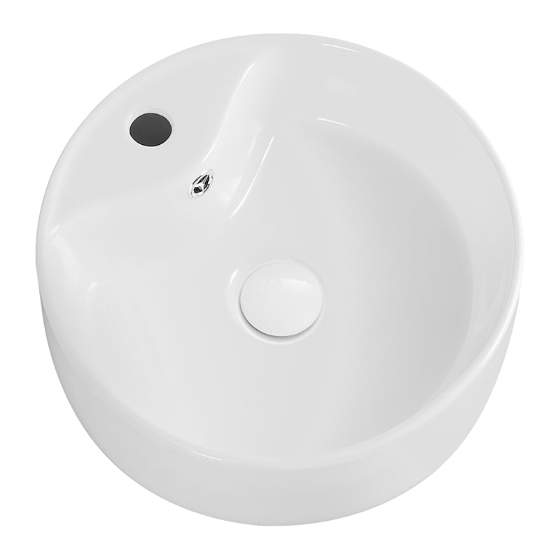 Modern Vessel Bathroom Sink Round Porcelain with Overflow Vessel Lavatory Sink