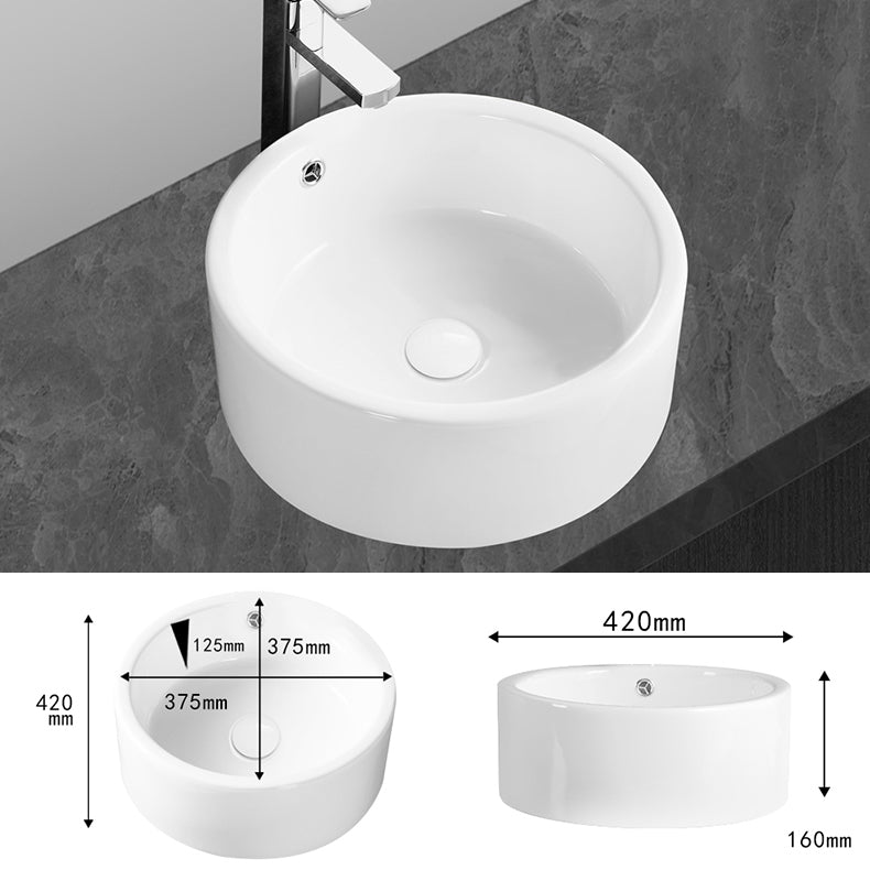 Modern Vessel Bathroom Sink Round Porcelain with Overflow Vessel Lavatory Sink