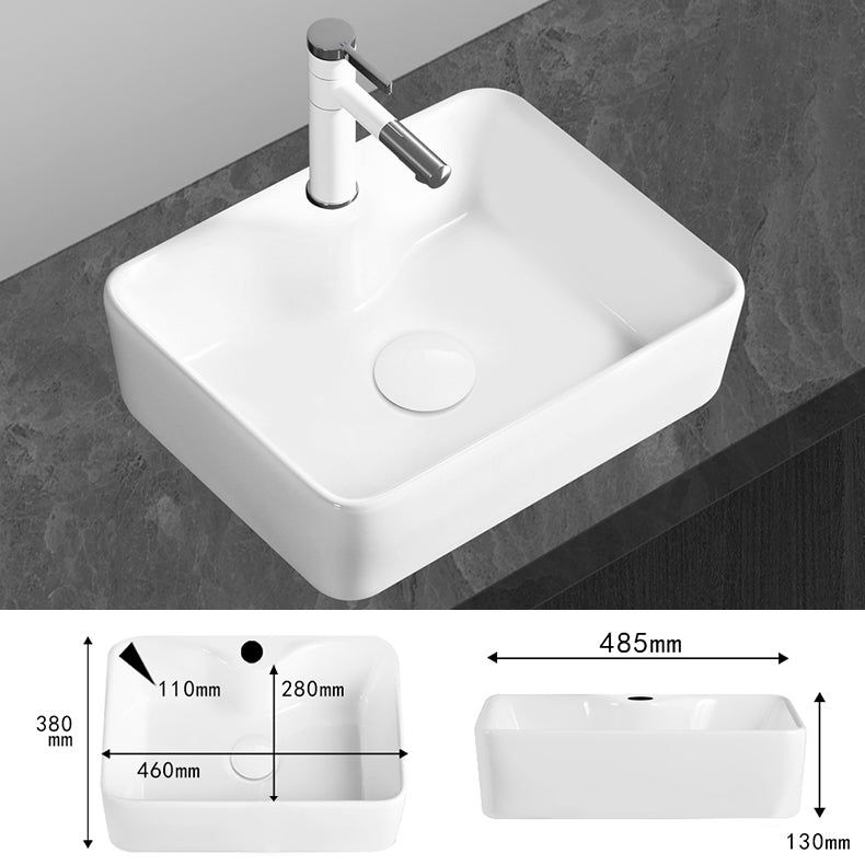 Modern Vessel Bathroom Sink Round Porcelain with Overflow Vessel Lavatory Sink