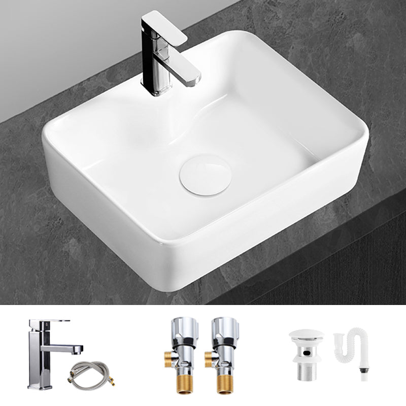 Modern Vessel Bathroom Sink Round Porcelain with Overflow Vessel Lavatory Sink