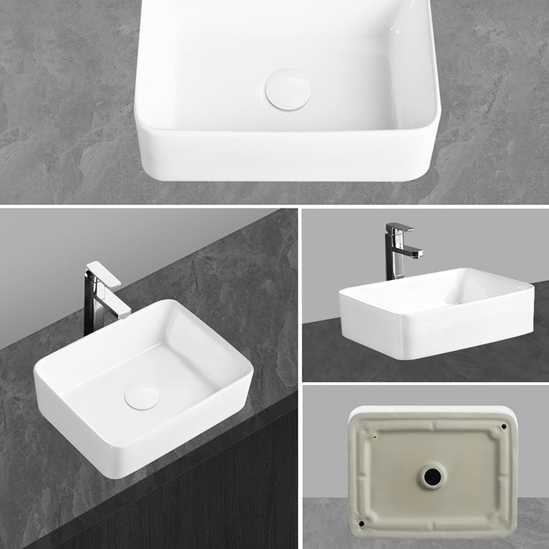 Modern Vessel Bathroom Sink Round Porcelain with Overflow Vessel Lavatory Sink