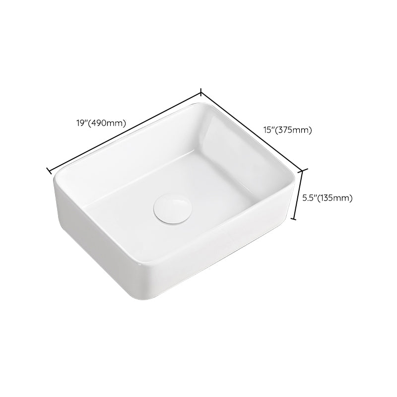Modern Vessel Bathroom Sink Round Porcelain with Overflow Vessel Lavatory Sink