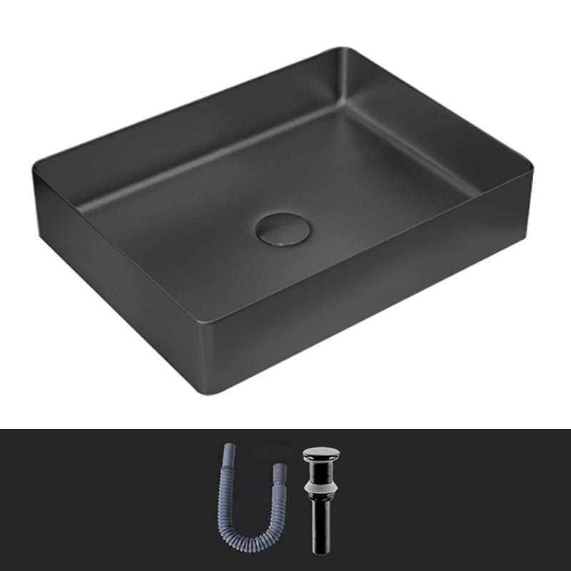Modern Vessel Sink Metal Rectangular with Pop-Up Drain Vessel Bathroom Sink