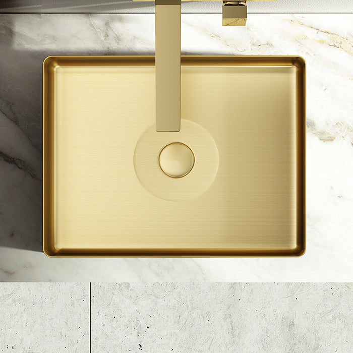 Modern Vessel Sink Metal Rectangular with Pop-Up Drain Vessel Bathroom Sink