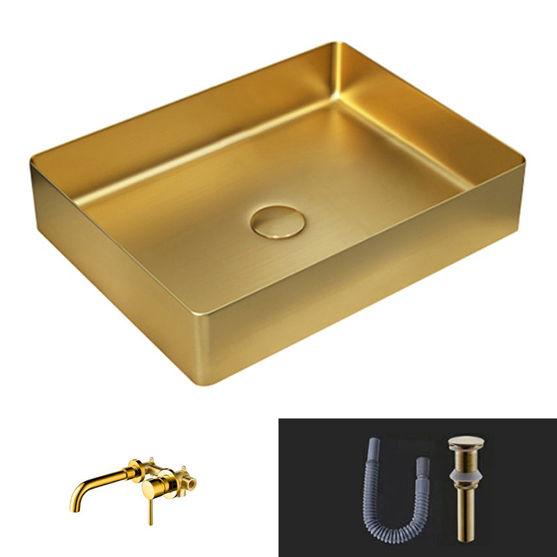 Modern Vessel Sink Metal Rectangular with Pop-Up Drain Vessel Bathroom Sink