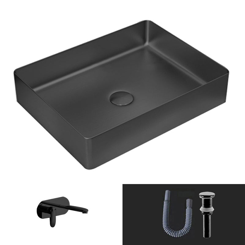 Modern Vessel Sink Metal Rectangular with Pop-Up Drain Vessel Bathroom Sink