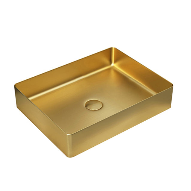 Modern Vessel Sink Metal Rectangular with Pop-Up Drain Vessel Bathroom Sink