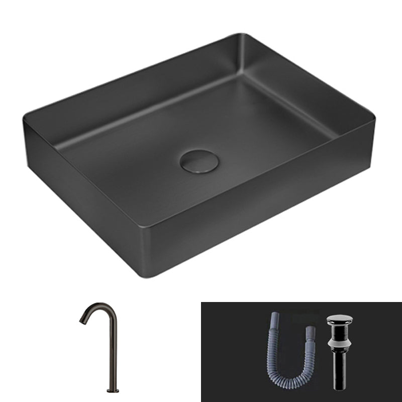 Modern Vessel Sink Metal Rectangular with Pop-Up Drain Vessel Bathroom Sink