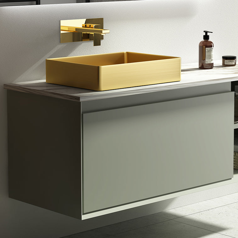 Modern Vessel Sink Metal Rectangular with Pop-Up Drain Vessel Bathroom Sink