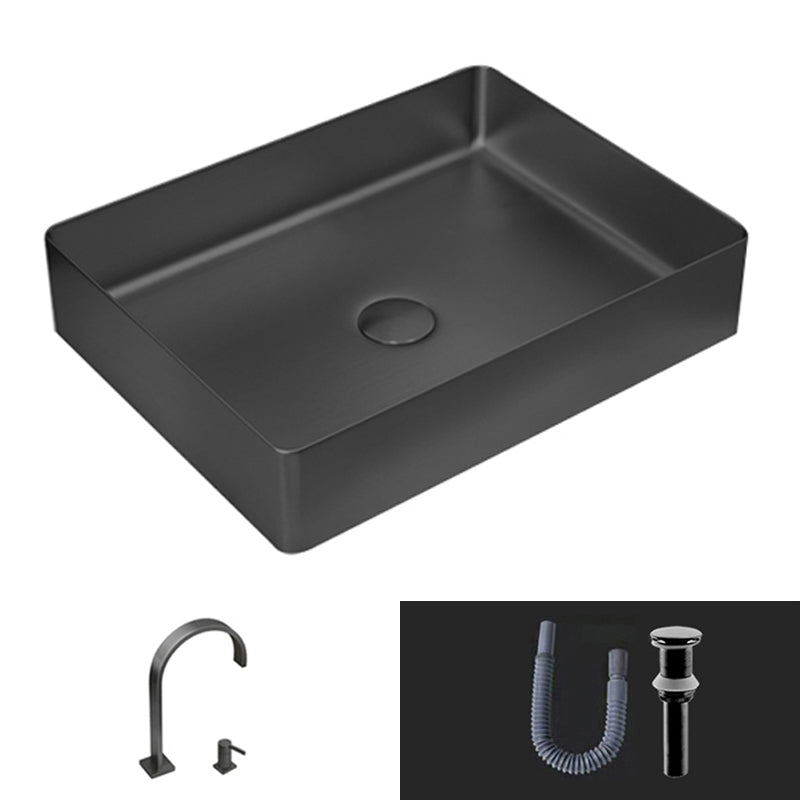Modern Vessel Sink Metal Rectangular with Pop-Up Drain Vessel Bathroom Sink