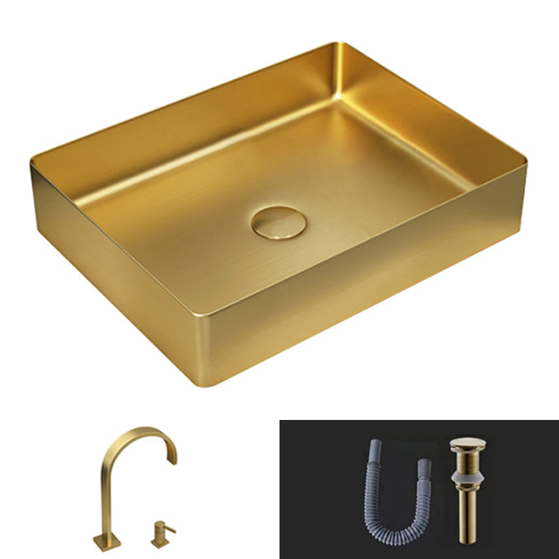 Modern Vessel Sink Metal Rectangular with Pop-Up Drain Vessel Bathroom Sink