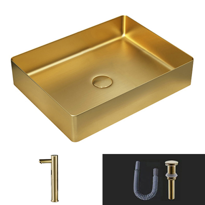 Modern Vessel Sink Metal Rectangular with Pop-Up Drain Vessel Bathroom Sink