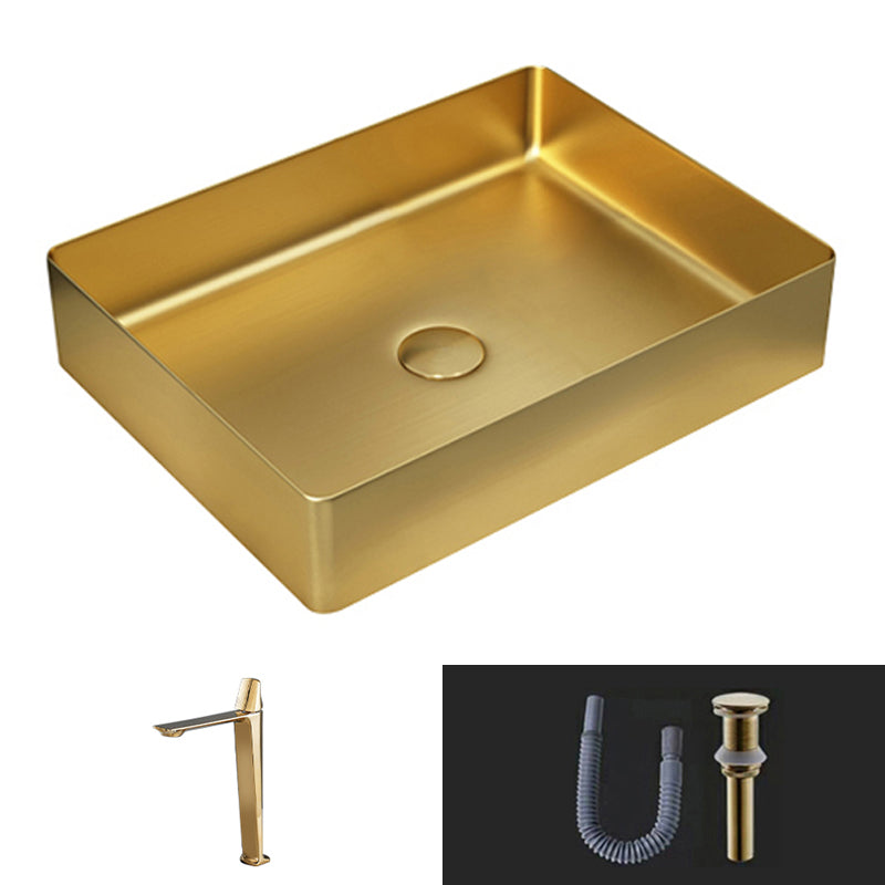 Modern Vessel Sink Metal Rectangular with Pop-Up Drain Vessel Bathroom Sink