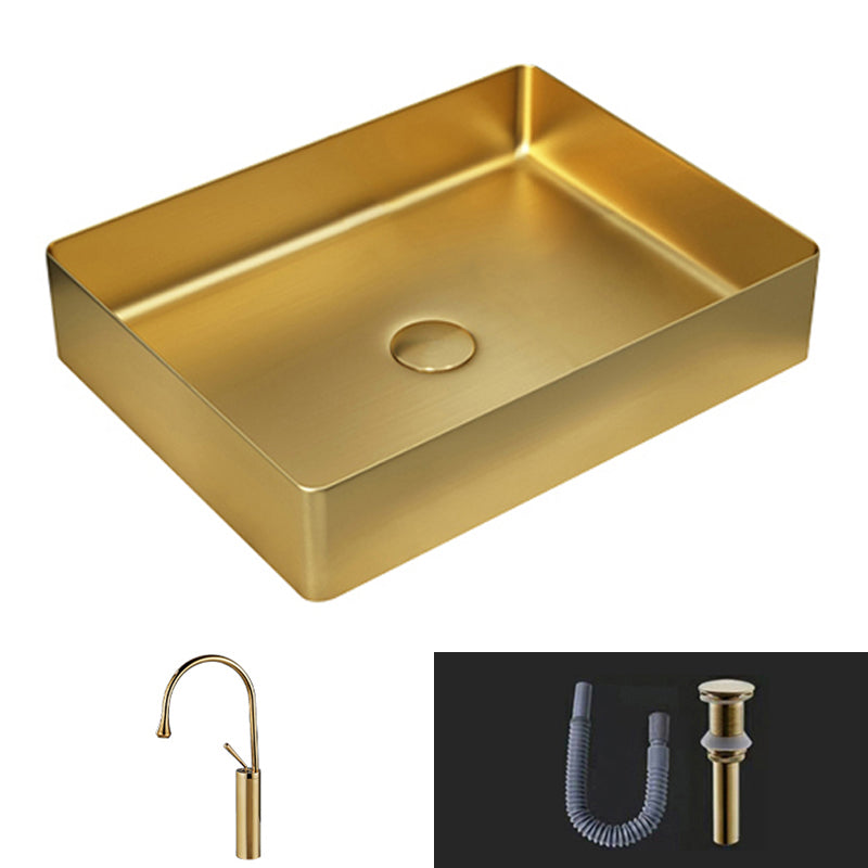Modern Vessel Sink Metal Rectangular with Pop-Up Drain Vessel Bathroom Sink